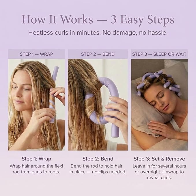 Andrea Grace Flexi Rods Foam Hair Rollers -1/2" 5/8" 3/4" 1" Diameter- Professional Salon Quality 18 Pcs Rubber Hair Rollers for Long, Medium, and Short Hair, Hair Curlers to Sleep in for Women