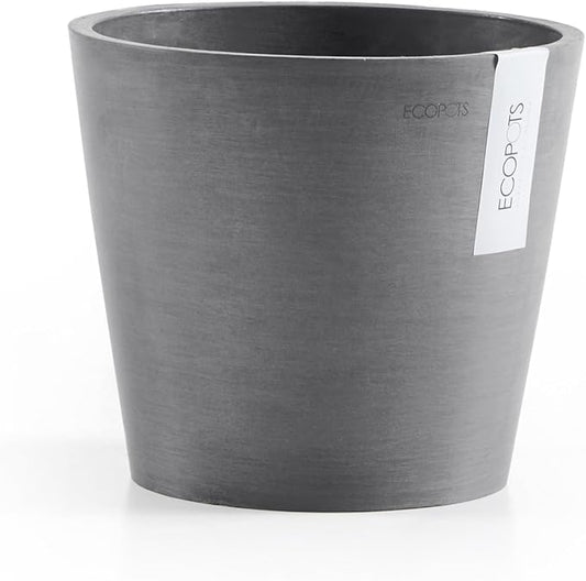 Ecopots Amsterdam Durable Modern Round Indoor/Outdoor Recycled-Based Composite Flower Pot Planter w/Water Reservoir, Grey, 12"