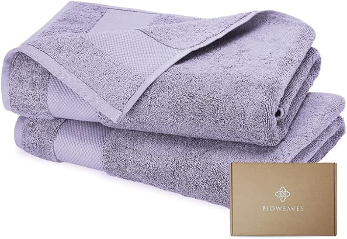 BIOWEAVES 100% Organic Cotton Bath Sheet Set of 2 | Soft Oversized Bath Towels | 700 GSM Premium Bath Towel Sheet Set GOTS Certified - Lavender