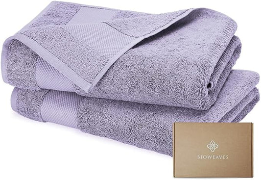 BIOWEAVES 100% Organic Cotton Bath Sheet Set of 2 | Soft Oversized Bath Towels | 700 GSM Premium Bath Towel Sheet Set GOTS Certified - Lavender