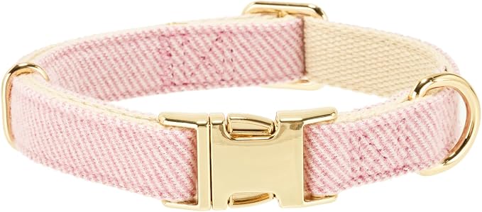 Luxury Soft Cotton Tweed Fabric Dog Collar & Leash Set with Gold Buckle – Durable Fabric, Stylish Design for Everyday Walks(Small Pink)