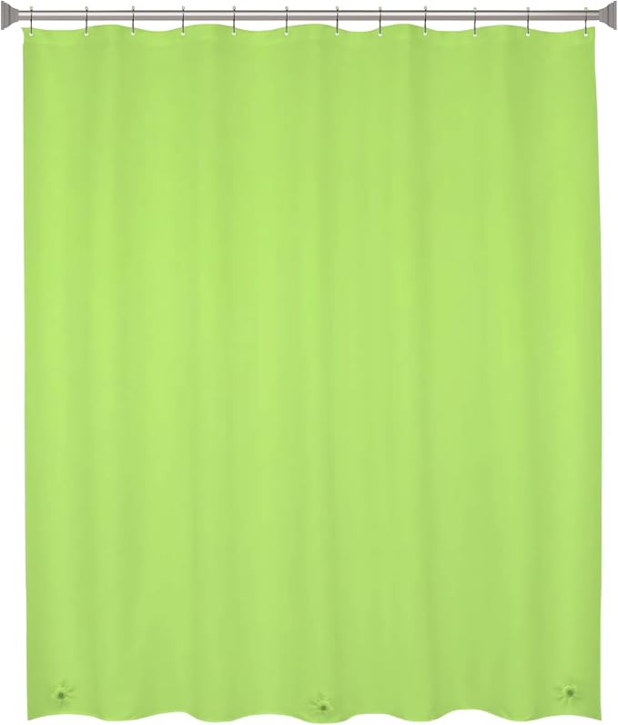 Kenney KN61703 Medium Weight 5 Gauge Waterproof PEVA Shower Curtain Liner with Durable Eyelet Hang Holes, Weighted Magnetic Hem, and 12 Piece Beaded Roller Ring Set for Bathroom, 70" W x 72" H, Green