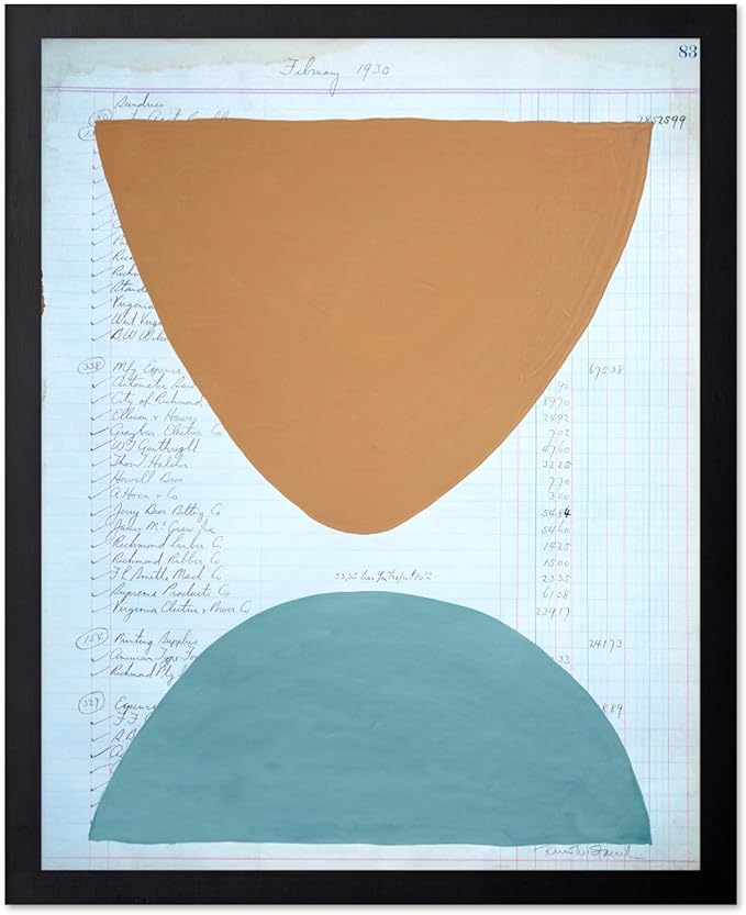Monem Art Abstract Ledger Paper Geometric Print - Modernist Organic Shapes Art Poster - Wall Decor for Office, Living Room or Studio - 12x16 Black Framed Wall Art by Renee Stramel