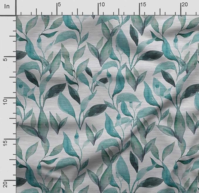 Soimoi Silky Satin Fabric Material, 1 Yard - 42" Inch Width, Green - Leaves Print - Soft Shiny Fabric for Dress, Pillowcases, Pajamas, Evening Dress, DIY