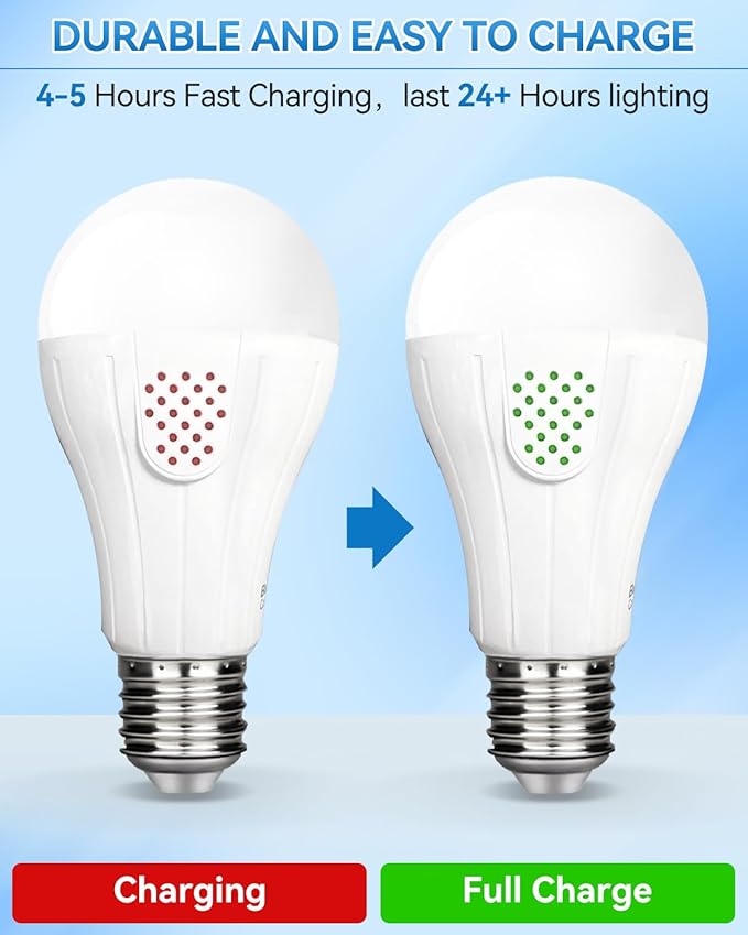 WirelessGlow Rechargeable Light Bulbs with Remote, 3 Color Temperatures and Dimmable Battery Operated Light Bulbs, Touch Control + USB Rechargeable Battery Light Bulb, A19, 2 Pack