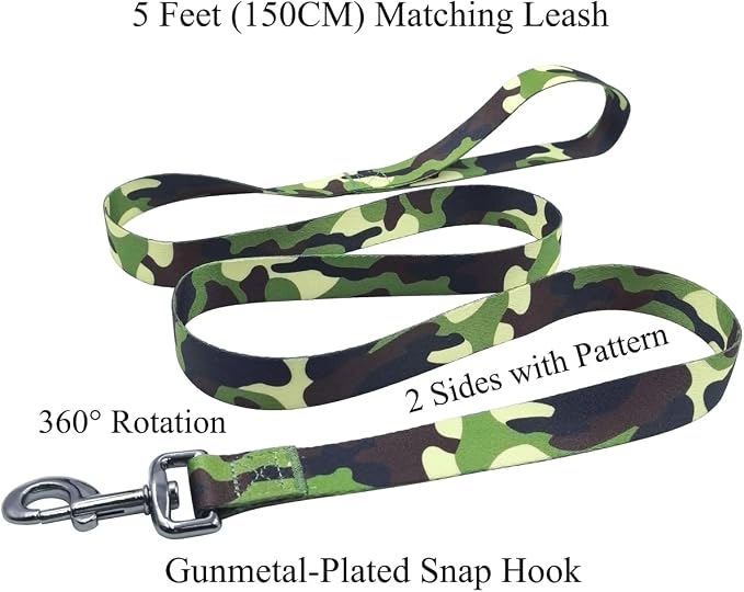 Dog Collar Leash Set, Camouflage Pattern, Polyester Material, Adjustable Collar and 5ft Matching Leash, for Small Dogs.(S, Camo)