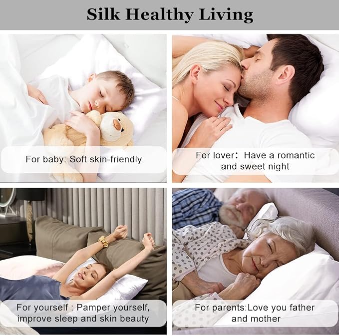Ravmix 100% Silk Pillow Cases with Zipper, 21 Momme Mulberry Silk Pillowcase for Hair Skin Health, Soft Smooth Breathable Cool Pillow Cover for Beauty Sleep(Standard 20"x26", Ivory White) 1PC