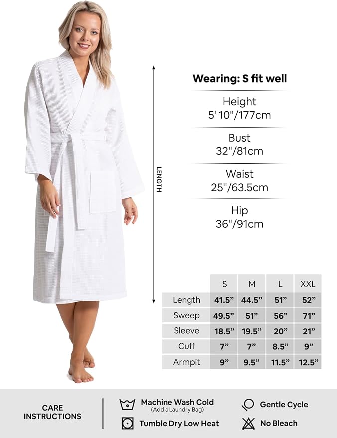 Turkish Linen Waffle Knit Lightweight Kimono Spa & Bath Robes for Women - Quick Dry - Soft