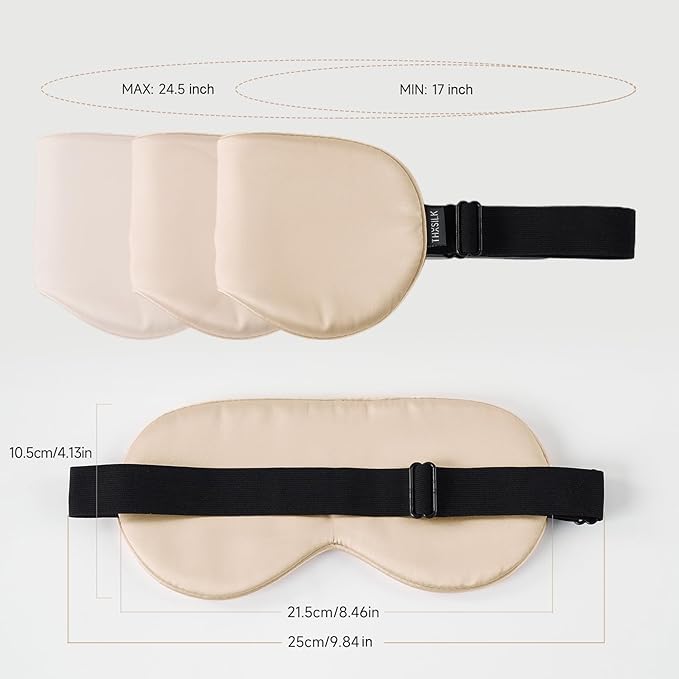 THXSILK Sleep Mask 100% 19 Momme Pure Mulberry Silk Super Smooth Cooling Sleep Eye Mask Blackout for Women/Man/Kids Eye Cover with Wide Head Strap Good Night Sleep Comfortable Travel and Nap Champagne