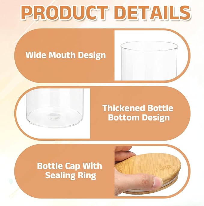 uxcell Glass Food Storage Jars 21.97oz Glass Canisters with Bamboo Airtight Wooden Lids Food Storage Container for Coffee Tea Sugar Candy Cookie Rice Flour Pasta Nuts Clear