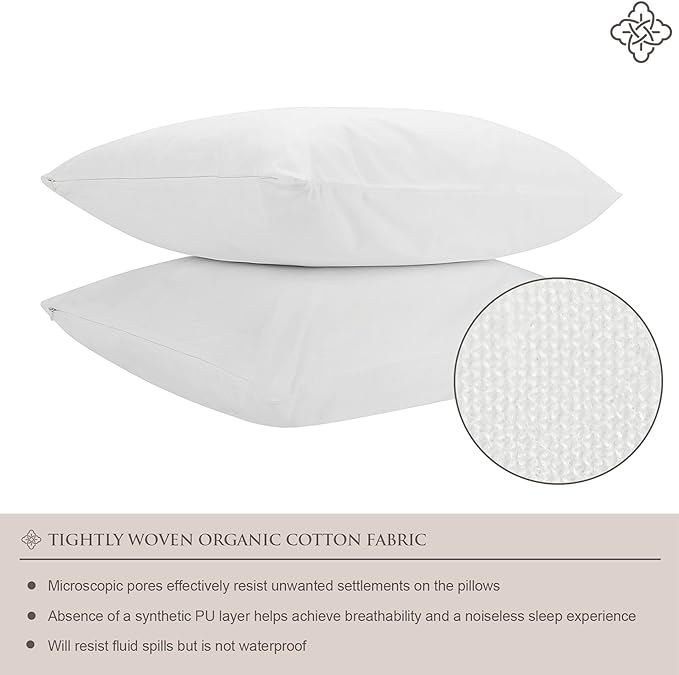 Bioweaves 100% Organic Cotton Breathable Pillow Protectors GOTS Certified with Zipped Closure – Euro, 26" x 26", 4-Pack