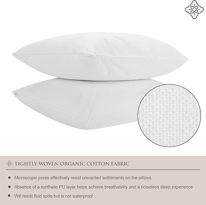 BIOWEAVES 100% Organic Cotton Breathable Pillow Protectors GOTS Certified with Zipped Closure – Queen, 20” x 30”, 4-Pack