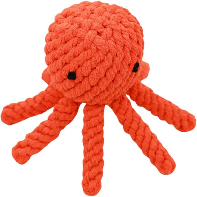 Ollie the Octopus Dog Toy Tough Handmade Eco Cotton Rope Dog Toy Octopus Durable with Natural Non Toxic Dyes - Dog Octopus Toy Aggressive Chewers for Small Dogs, Puppy Toys (Orange, Large)