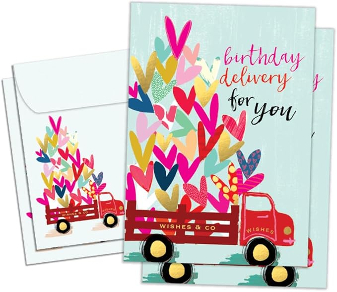 Tree-Free Greetings - Birthday Cards - Artful Designs - 2 Cards + Matching Envelopes - Made in USA - 100% Recycled Paper - 5 x 7 - Special Delivery (GT61223)