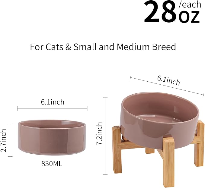 Khaki Elevated/Raised 15°Tilted Anti Slip Ceramic Dog Bowl for Small/Medium Breeds,Slanted Bulldog Big Face Pet Food Water Feeding Dish with Stand for Cats and Dogs (3.6 Cups/28 OZ)