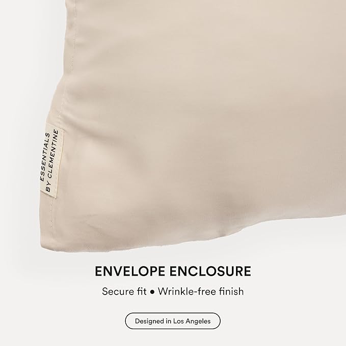 Clementine Sleepwear Essentials Organic King Size Pillowcase Champagne Sunset | Two-Tone Bamboo and Silver Ion Silk for Acne-Prone Skin, Anti-Aging, and Hydrated Hair and Skin