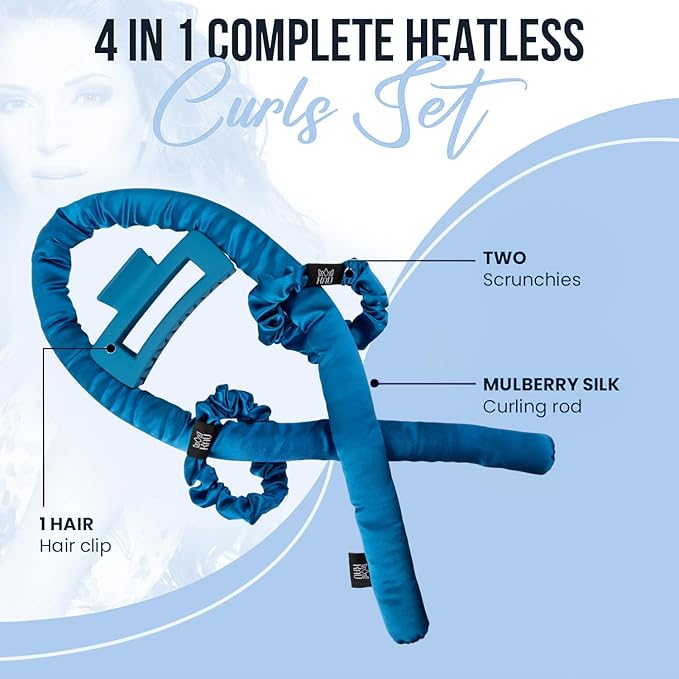 Heatless Hair Curler, Satin Hair Rollers for Heat less Curls Overnight, Premium Satin for No Heat Curls, Overnight Heatless Curling Rod to Sleep In, Silky Curlers with Clip and Scrunchies