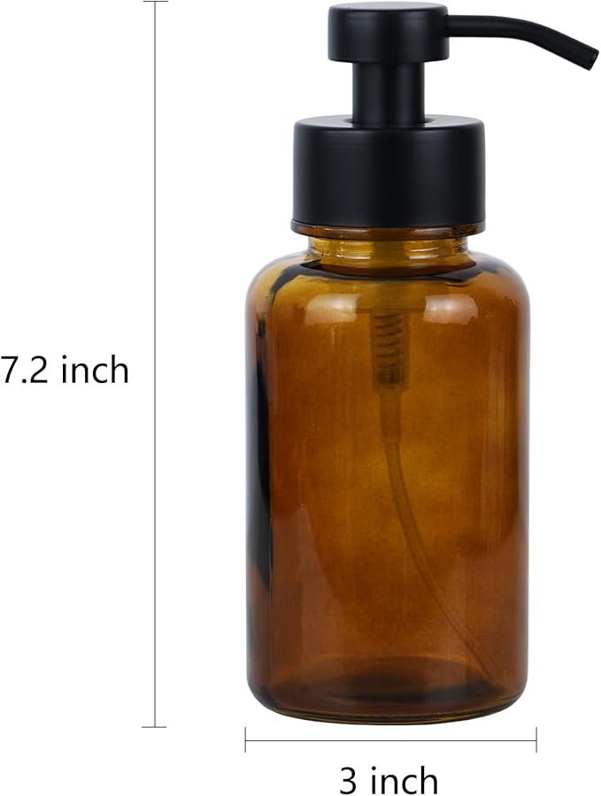 15 oz Amber-Tinted Thick Glass Foaming Soap Dispenser, Refillable Foaming Soap Dispenser with Black Rust-Proof Foam Pump, Suitable for Bathrooms and Kitchens (1, Amber)