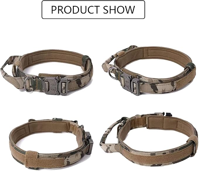 Tactical Dog Collar Adjustable Military Nylon Dog Collar with Control Handle and Heavy Duty Metal Buckle for Medium and Large Dogs (Camo,M)