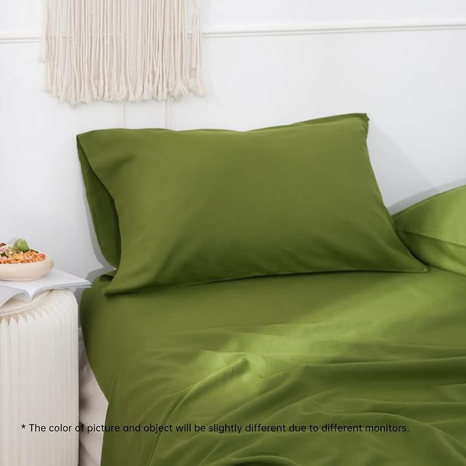 Simple&Opulence Linen Pillowcases 1 Pair Basic Style 55% Euro Linen 45% Cotton Blend Solid Color Flax Shams Set of 2, Standard Queen Size 20"x30", Forest