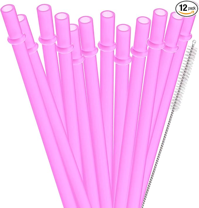 Dakoufish 12 Piece 11 Inch Reusable Plastic Thick Drinking Straws BPA Free Mason Jar Straws Plain Color (11inch,Rose)