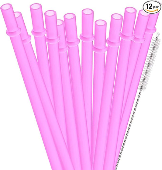 Dakoufish 12 Piece 9 Inch Reusable Plastic Thick Drinking Straws BPA Free Mason Jar Straws Plain Color (9inch,Rose)