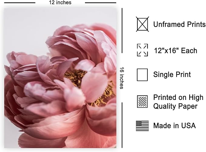 Monem Art Blush Pink Peony Print - Minimalist Floral Photography Poster - Wall Decor for Living Room, Bedroom or Office - 12x16 Unframed Wall Art by Mareike Bohmer
