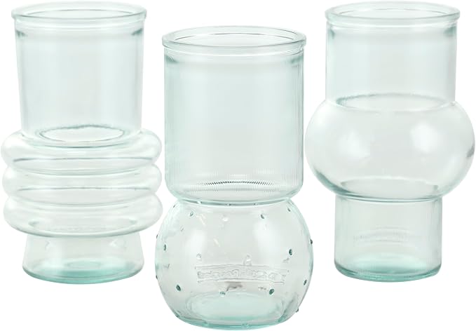Deco 79 Recycled Glass Decorative Vase Small Bubble Style Centerpiece Vases with Varying Shapes, Set of 3 Flower Vases for Home Decoration 4" W,7" H, Clear