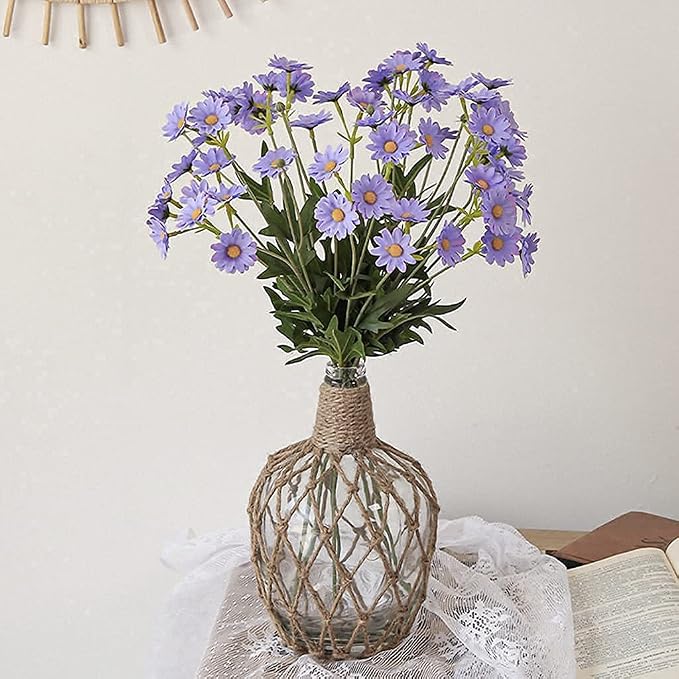MDLUU Glass Jug with Twine 10" Tall, Flower Vase with Rope Net, Decorative Bottle Vase for Dining Room, Bedroom, Bathroom, Mantel