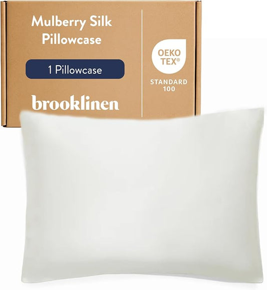Brooklinen Mulberry Silk Pillowcase – 100% Pure Silk Pillow Case, Soft & Durable, Anti-Friction Comfort, Hight Quality Smooth Texture – Machine Washable & Breathable – King Size (Ivory)