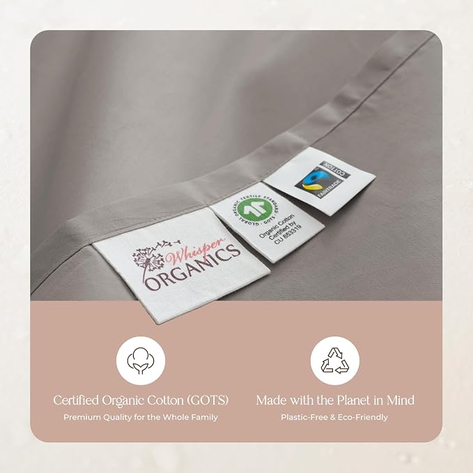 Certified Organic King Flat Sheet Only - 100% Organic Cotton Top Sheet with Luxurious Soft and Breathable 300 Thread Count Sateen Weave Finish - GOTS & Fairtrade Certified (Classic Grey, King)