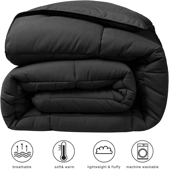 COHOME Premium King Size Comforter, All-Season Quilted Down Alternative Duvet Insert, Luxury Hotel GentleSoft Comforter with Anti-Clump Tech & 8 Tabs - Reversible - Black 90x102 inches