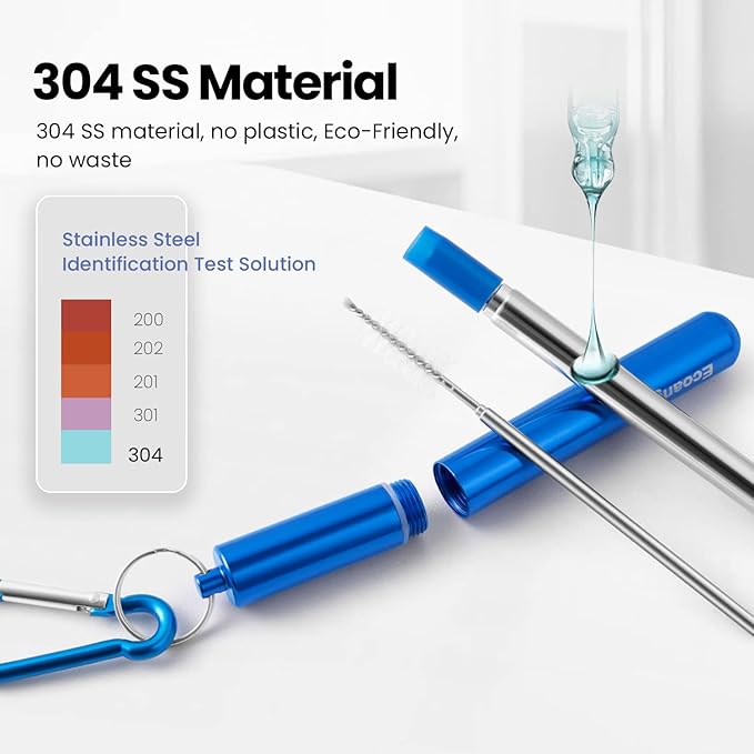 Ecoangel Cruise Ship Essentials,4-Pack reusable Collapsible Stainless Steel Drinking Straws with Aluminum Case,Cleaning Brush,and Keychains （Black & rose gold & blue & gold）