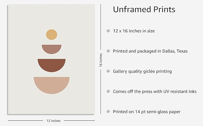 Y2K BOO Minimalist Geometric UNFRAMED Wall Art Stacked Semi-Circle Shapes Earth Tones Terracotta Brown Mid Century Modern 12x16 Inch Heavyweight Paper Studio Decor