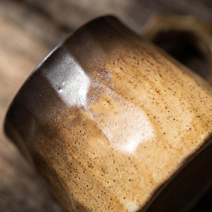 Vintage Faceted Speckled Ceramic Coffee Mug with Saucer, Rustic Stoneware Cup for Tea Latte (YF-CS01)