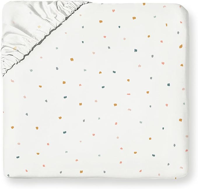 MakeMake Organics Organic Full Fitted Sheet Set GOTS Certified Organic Cotton Fitted Sheet with Pillowcase Ultra Soft Non Toxic Breathable Colorful Dots Neutral Boys Girls (Full, Dotty)