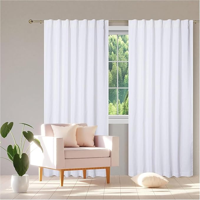 Bedding Craft White Cotton Tab Top Curtains 50x84 Set of 2, 84-Inch White Drapes for Living Room, Washable Curtains, Bedroom Living Room Curtain