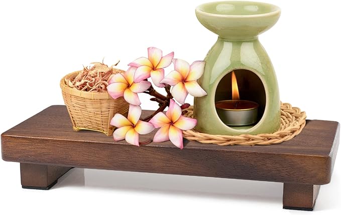 Walnut Wood Pedestal Stand, Wood Riser for Kitchen Counter Farmhouse Decor, Rectangle Wooden Display Tray for Bathroom Home Kitchen (Small, 9 x 3.9 x1.57Inch)