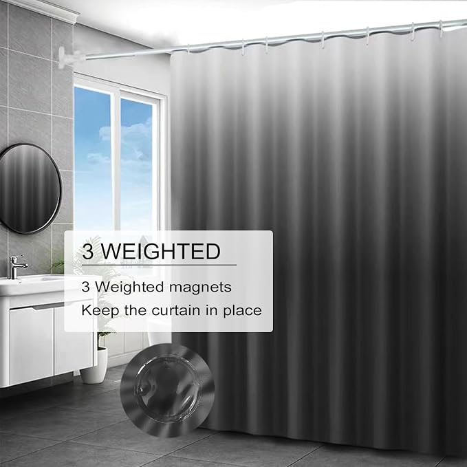 TIKABC Shower Curtain Liner, 4G PEVA Shower Liner, Plastic Waterproof Shower Curtains, with Grommet Holes and 3 Magnetic Weights(Gradient Grey)