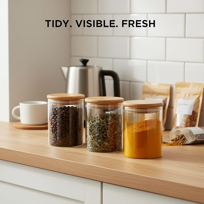 Borosilicate Glass Storage Jar with Bamboo Lid, Airtight Dry Food Canister for Kitchen Pantry & Countertop Organization
