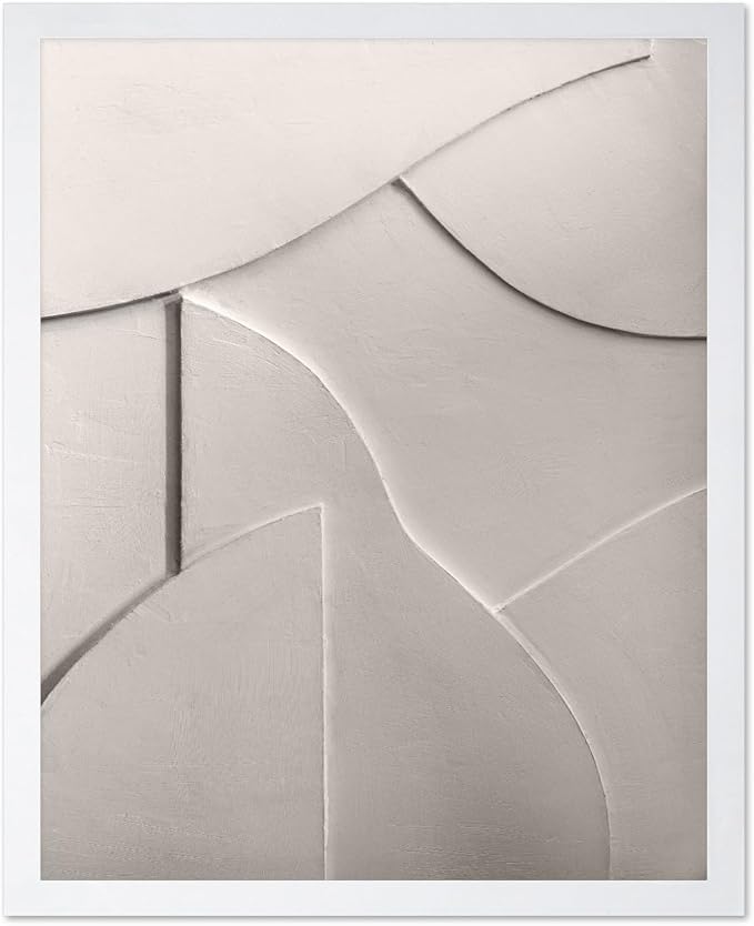 Monem Art Minimalist White Geometric Texture Print - Abstract Scandinavian Wall Art Poster - Wall Decor for Living Room, Bedroom or Office - 8x10 White Framed Wall Art by Mareike Bohmer