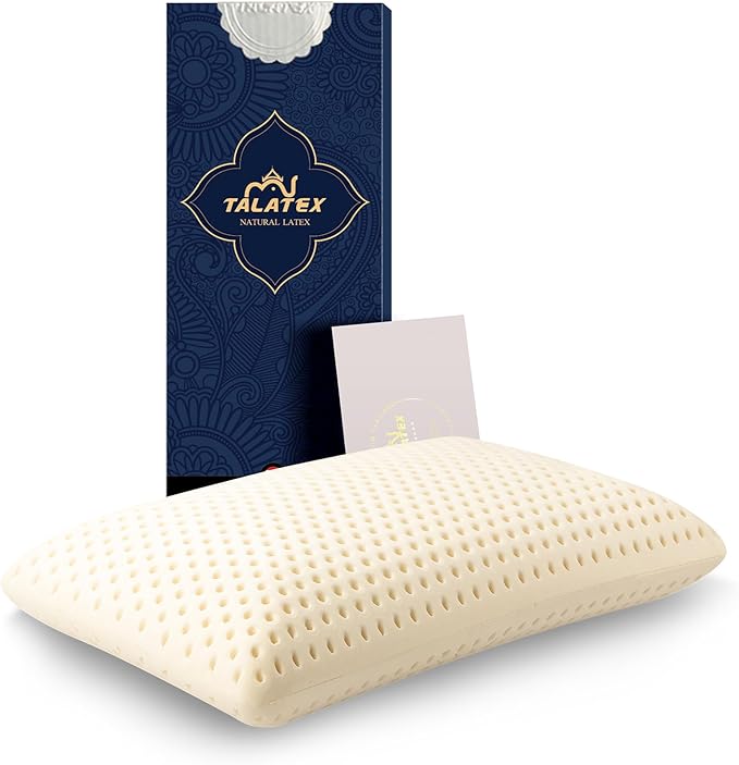 Talatex Talalay 100% Natural Premium Latex Pillow, Helps Relieve Pressure, No Memory Foam Chemicals, Perfect Package Best Gift with Removable Tencel Cover (Standard（23.4"×15.7"×4.9"）, Firm)
