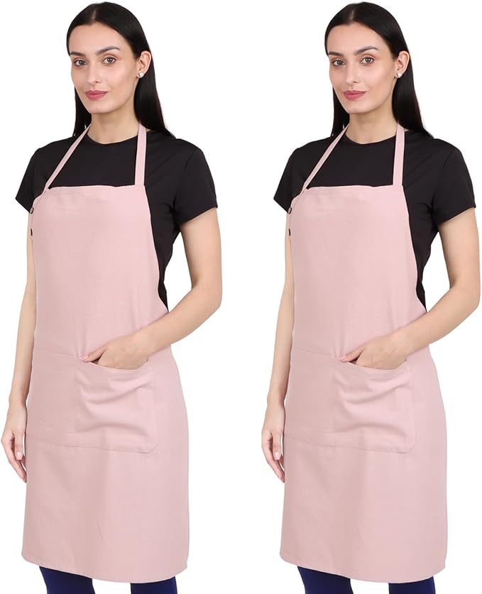 Kitchen Apron 2 Pack Waterdrop Resistant Cotton Apron for with adjustable Aprons for Women with Pockets 9 Color option Cooking Powder Pink Apron (BLUSH PINK)