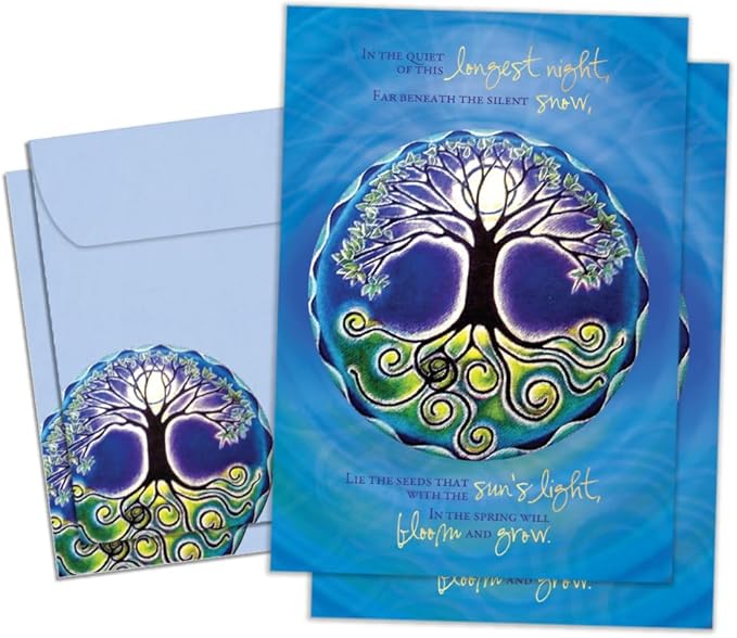Tree-Free Greetings - Winter Solstice Greeting Cards - Artful Designs - 2 Cards + Matching Envelopes - Made in USA - 100% Recycled Paper - 5"x7" - Longest Night Mandala (GT64283)