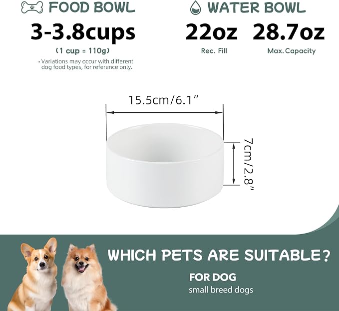 Havniva 6.1” Ceramic Dog Bowls, Dog Food and Water Bowl for Small & Medium Dogs, Durable Dog Water Bowl with Non-Slip Rubber Base Large Capacity Pet Feeding Bowl