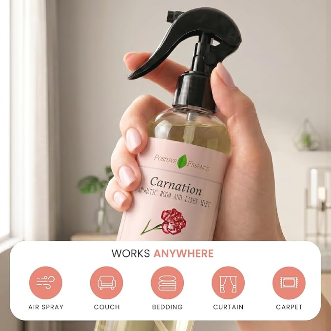 Carnation Linen & Room Spray, Natural Aromatic Bathroom Spray Made with Pure Essential Oils, Refreshing Home Fragrance