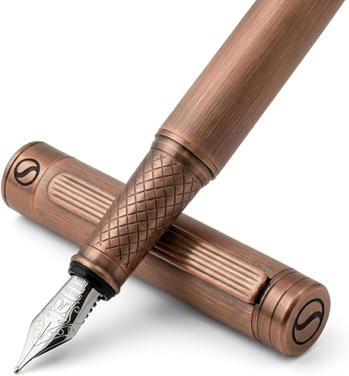 Scriveiner Luxury Fountain Pen - Stunning Copper Luxury Pen, Schmidt Gilded Nib (Medium), Converter, Best Pen Gift Set for Men & Women, Professional, Executive, Office, Nice Pens