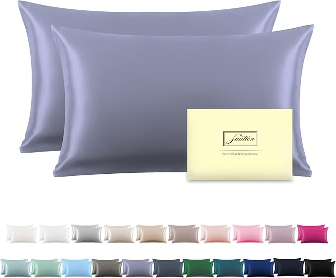 Silk Pillow Cases 2 Pack,Soft Breathable and Sliky Queen Size Pillow Cases Set of 2,Natural Mulberry Silk Pillowcase Set of 2 for Hair and Skin with Hidden Zipper (Grayish Blue,20"X 30",2pcs)