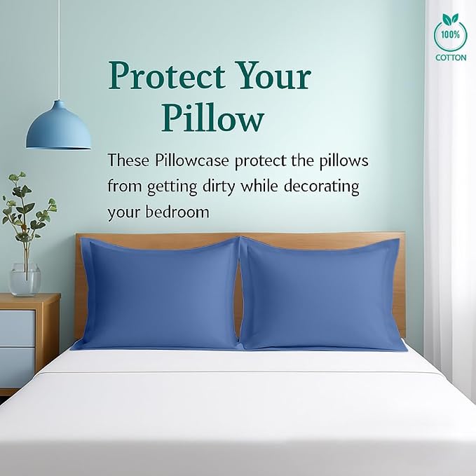 2 Pack Euro Pillow Shams 26x26 – 600 Thread Count 100% Organic Cotton Medium Blue Square Pillow Covers with 2 Inch Flange, Soft & Smooth Premium Hotel-Quality Pillowcases Set of 2