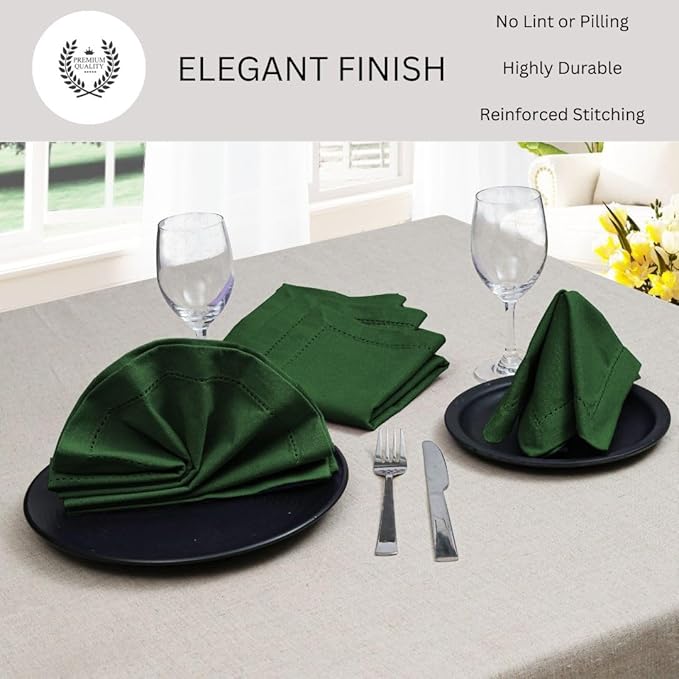 Hemstitch Dinner Napkins 100% Cotton Set of 6 - for Dining Weddings Parties Restaurants Holidays Easter Everyday Use - Soft Durable Washable Table Napkins - 18x18 Inch Cloth Napkins Green
